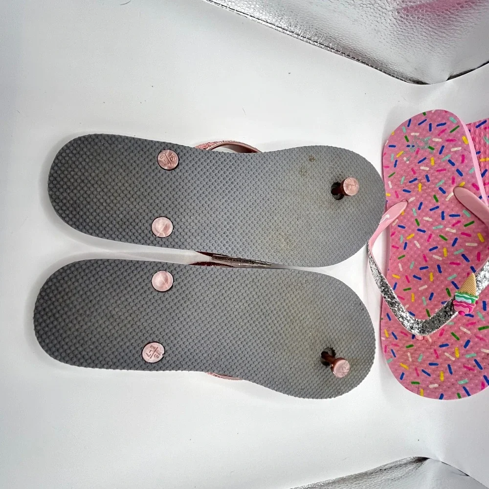 Justice‎ Girls Flip Flop Bundle Pink Sprinkles Grey Tie Dye Glitter Size 6-7
